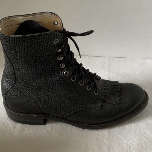 Brahma Black Lace-Up Boots with Textured Leather vintage - Picture 5 of 10